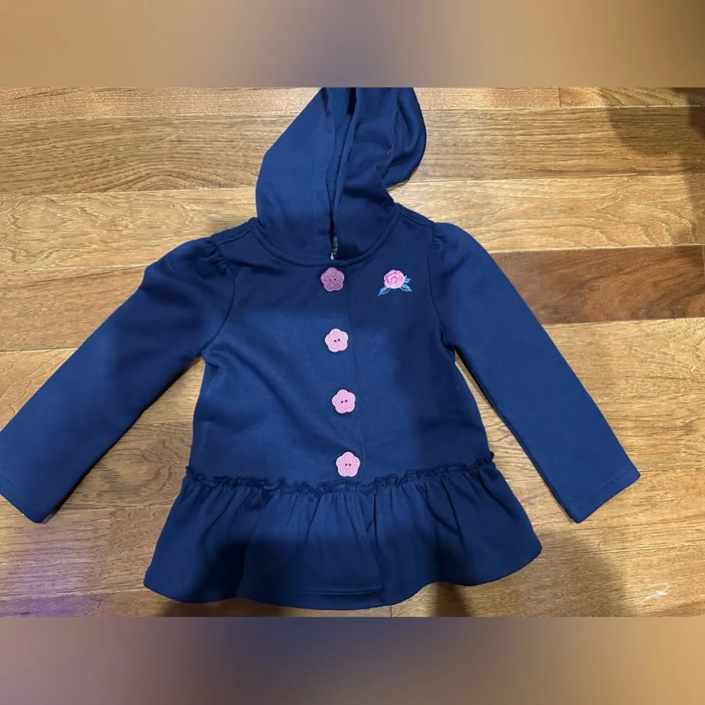 Elegant Navy Girls 3T Jacket with Delicate Floral Accents